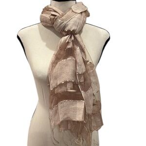 Blue Pacific Hand Woven Ivory Beige Silk Blend Scarf Wrap Shawl Natural Sheer